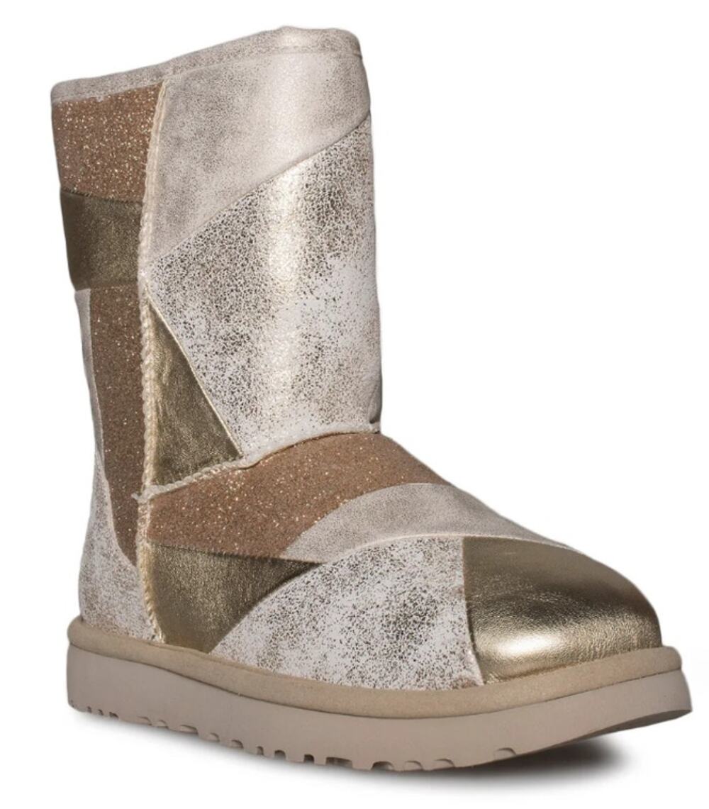 Ugg Glitter Patchwork Classic Short II Boot Gold Metallic Womens 9 Casual Winter